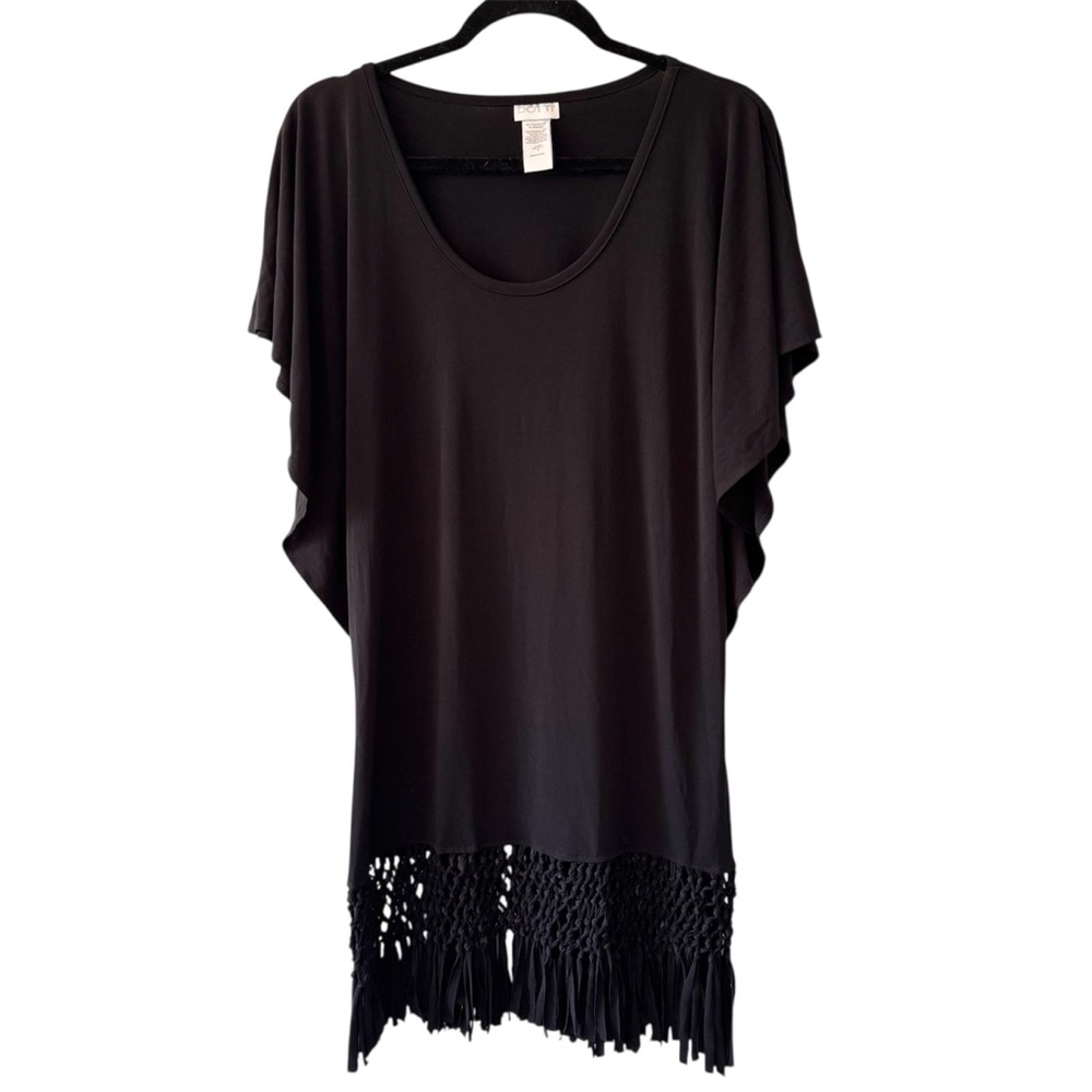 Dotti Elegant Black Tunic with Fringe Detail